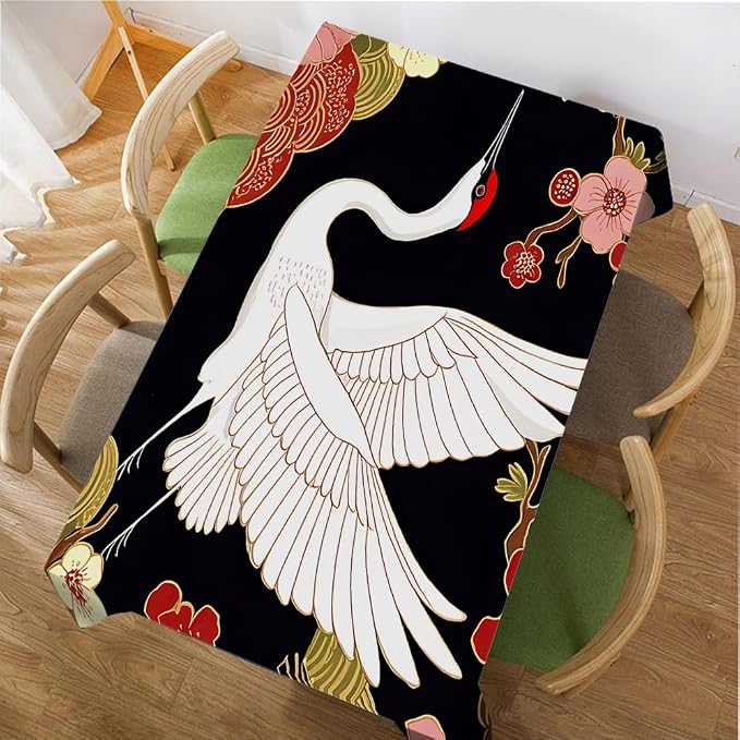 Moslion Japanese Crane Tablecloth Rectangle Tablecloth 52x70 Inch