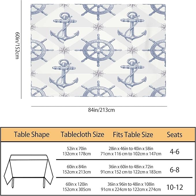 TKS MITLAN Tablecloth Ship Anchor Table Cloth Rectangle Table 60 x 84 Inch Rudder Compass Nautical Journey Vintage Kitchen Decorations for Home Dinner Party