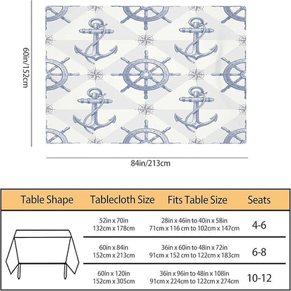 TKS MITLAN Tablecloth Ship Anchor Table Cloth Rectangle Table 60 x 84 Inch Rudder Compass Nautical Journey Vintage Kitchen Decorations for Home Dinner Party