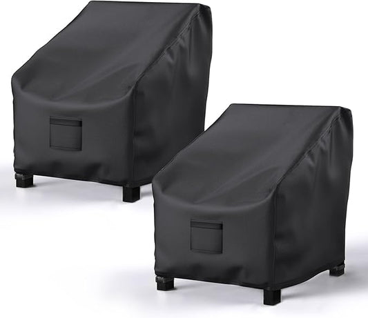 2 Pack Outdoor Patio Chair Covers Waterproof 37"Wx40"Dx30"H, Black | Patio Furniture Covers Protect from Rain, Dust & UV; Heavy-Duty Oxford Fits Lounge, Deep Seat & High Back Chairs on Lawns