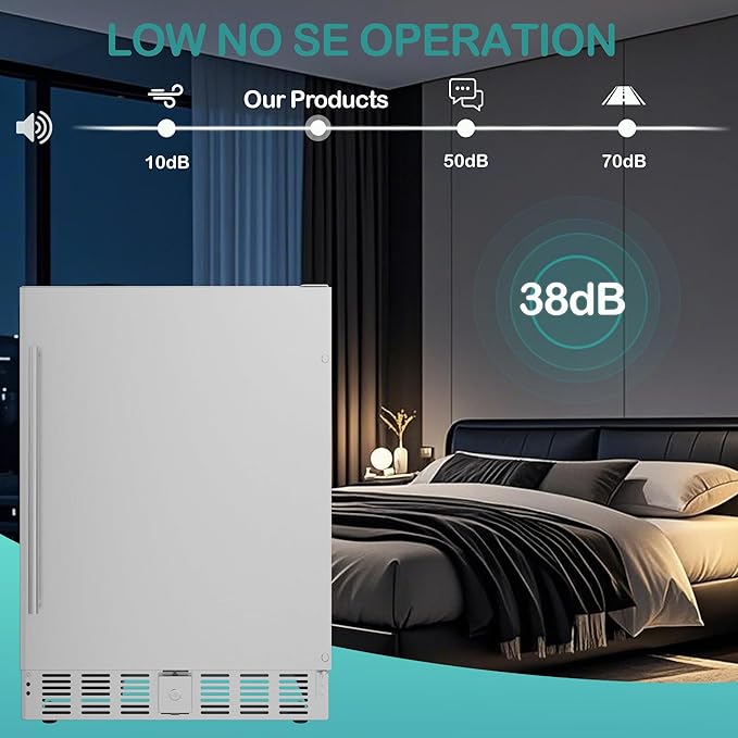24 Inch Indoor/Outdoor Beverage Refrigerator 170 Cans, Stainless Steel Beverage Refrigerator for Undercounter Built-in or Freestanding, Lockable Door and Auto Defrost, Fast Cooling, Low Noise, 32-50℉