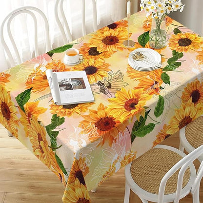 Decorative Rectangle Table Cloths Yellow Sunflower Watercolor Vintage Floral Tablecloth Table Cover for Dining/BBQ/Picnic/Coffee Table 52 X 70 Inches, Tbcth-014, GSRY-TB-HY0418-00134