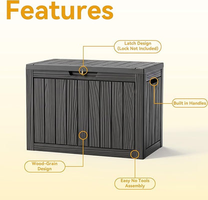 50 Gallon Deck Box for Outdoor and Indoor Use, Outdoor Storage Box for Picnic Supplies, Gardening Tools Waterproof, Lockable and Easy to Install Black