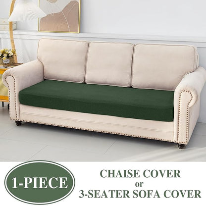 LA MEACK Couch Cushion Cover Chaise Lounge Cover Washable Separate Seat Chaise Couch Cover Stretch Sectional Sofa Slipcover(1 Piece for Chaise or Sofa 3-Seater, Green)
