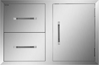 VEVOR Outdoor Kitchen Door Drawer Combo, 32.5" W x 21.6" H x 20.5" D, Access Door/Double Drawers with Paper Towel Rack, Stainless Steel Handles for BBQ Islands