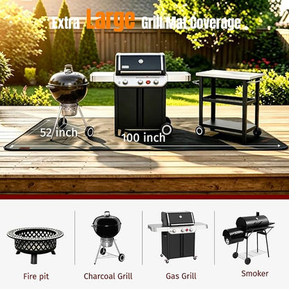 100X52 Inch Under Grill Mats for Outdoor Grill FirepProof Deck Protection | Heavy Duty Waterproof BBQ Grill Mat, Non-Slip Fire Resistant Mat for Blackstone, for Weber, Fire Pit and Fireplace
