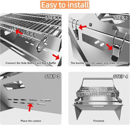 Portable 360°Rotating Charcoal Grill with Flipping Basket - 304 Stainless Steel Barbecue Grill for Camping, Tailgating, and Outdoor Adventures, Easy to Disassemble, Includes BBQ Bag New Upgrade