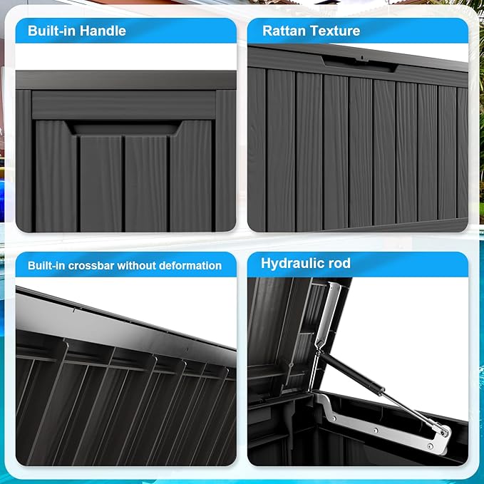 ROJIK 85 Gallon Deck Box Outdoor, Waterproof Outdoor Storage Boxes with Lids, Outside Resin Lockable Storage Box for Patio Cushions, Garden Tools(Black)