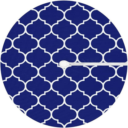 Fitted Round Tablecloth with Umbrella Hole and Zipper Navy Blue Outdoor Elastic Table Cloth 45"-56" Oil-Proof Waterproof Moroccan Patio Table Cover for Dining Picnic Party Camping