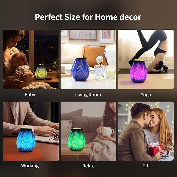 Inrorans Glass Electric Wax Melt Warmer Oil Burner with Stable Heating PTC Reusable Silicone Tray 7 Colorful Changing Led Light Night Light Scent Warmer for Home Fragrance Warmers-Blue Silk Timer