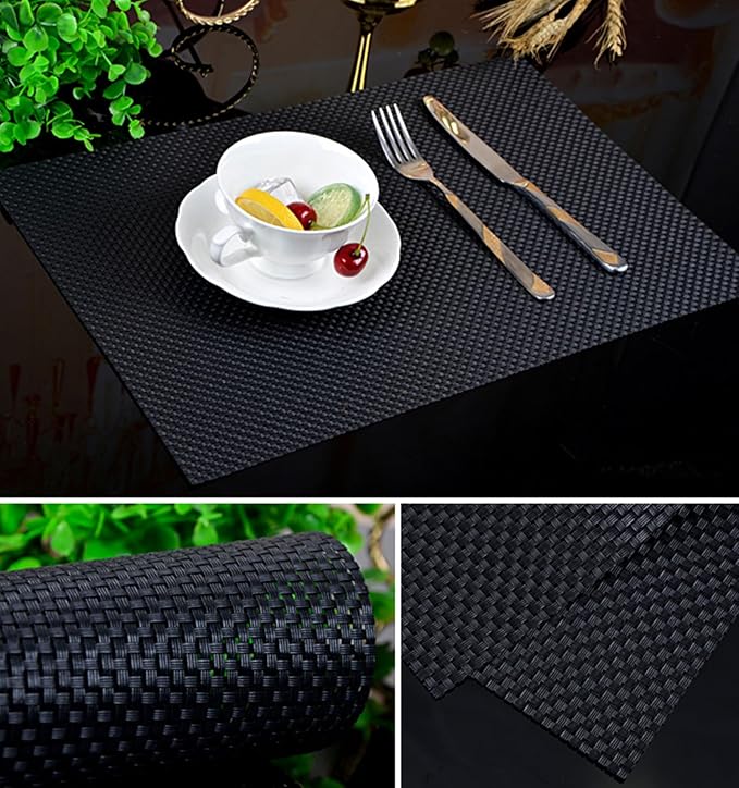 Zupro Placemats Set of 4 for Kitchen Dining Table Washable Braided Table Mats Heat-Resistant Placemats Non-Slip Woven PVC Vinyl Place Mats for Everyday use or Holidays Dinner BBQs 18"x12"(Black