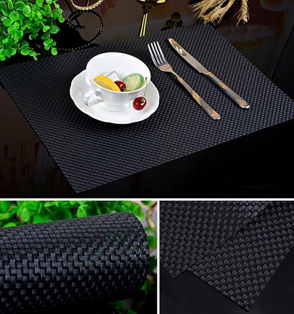 Zupro Placemats Set of 4 for Kitchen Dining Table Washable Braided Table Mats Heat-Resistant Placemats Non-Slip Woven PVC Vinyl Place Mats for Everyday use or Holidays Dinner BBQs 18"x12"(Black