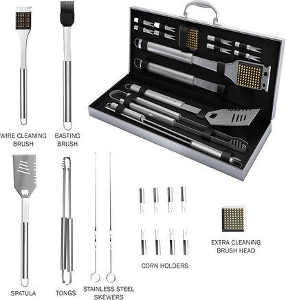 Home-Complete 18-Piece BBQ Grill Set, 16-pc Stainless Steel Barbecue Tools Kit with Aluminum Case and 2-Pack BBQ Grill Mats
