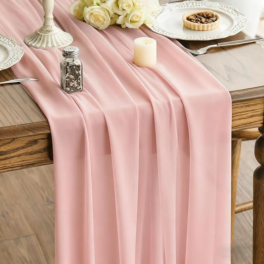 Dusty Pink Shimmery Chiffon Table Runner 35x120 Inches for Baby Shower Bridal Shower Wedding Table Decor