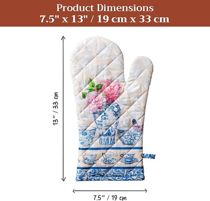 Maison d'Hermine Oven Gloves 100% Cotton Oven Mitt 7" x 13" with Loop Heat Resistant BBQ Cooking Gloves Baking Grilling Kitchen Hotel Home Farmhouse Spring Summer (Pack of 1, Canton)