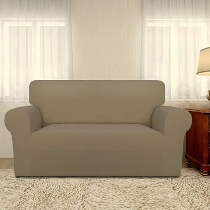 PureFit Stretch Loveseat Covers Fleece Couch Covers for Sofa Tan | 1-Piece Sofa Slipcover Soft Couch Protector, Sofa Cover Washable with Non Skid Foam and Elastic Bottom for Kids, Dogs