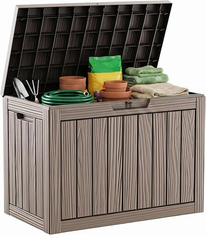 50 Gallon Deck Box for Outdoor and Indoor Use, Outdoor Storage Box for Picnic Supplies, Gardening Tools Waterproof, Lockable and Easy to Install Grey