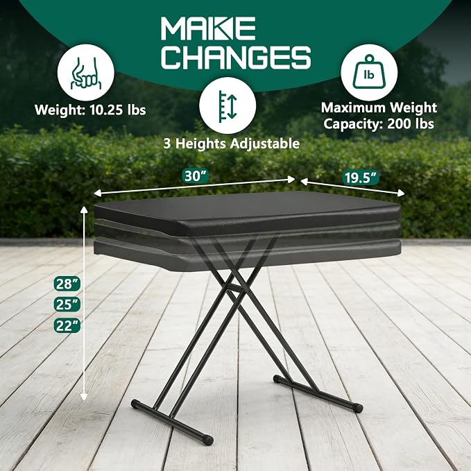 30in Folding Table, Portable Picnic Table with Adjustable Height, Foldable TV Tray Table & Laptop Desk for Small Spaces, Patio, Camping, BBQ, No Assembly Needed, Black