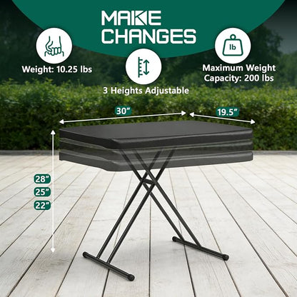 30in Folding Table, Portable Picnic Table with Adjustable Height, Foldable TV Tray Table & Laptop Desk for Small Spaces, Patio, Camping, BBQ, No Assembly Needed, Black