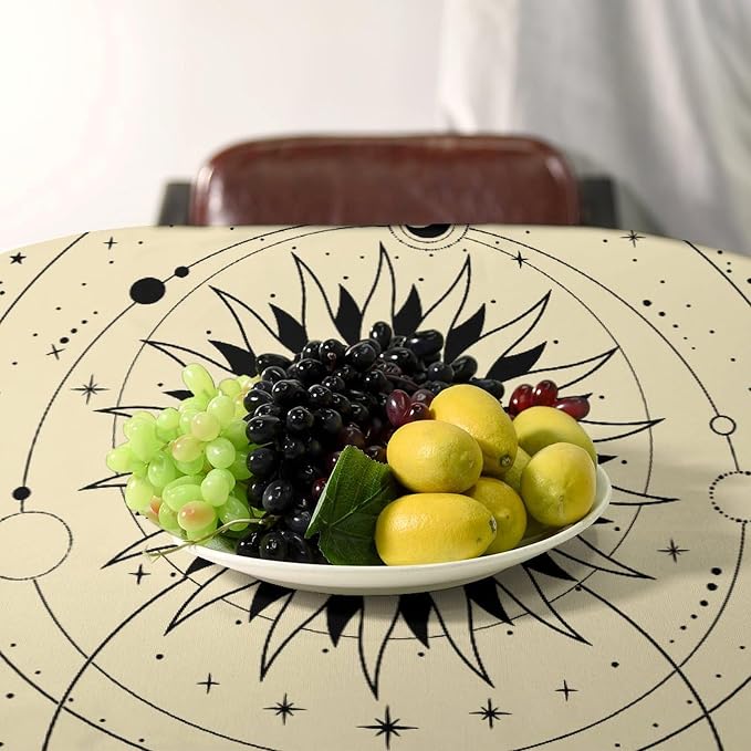 Vintage Tarot Moon Sun Tablecloth Moon Phase Star Galaxy Space Esoteric Astrology Table Cloth Water Resistant Wipeable Table Cover for Farmhouse Picnic Party Holiday Kitchen Dinner Table 55"x75"