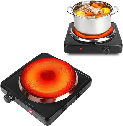 Hot Plate, 1500W Electric Stove with Single Cast Iron Burner – 5 Adjustable Temperature Levels & Knob Control, Portable Countertop Cooktop for Home, RV, and Camping (Black)