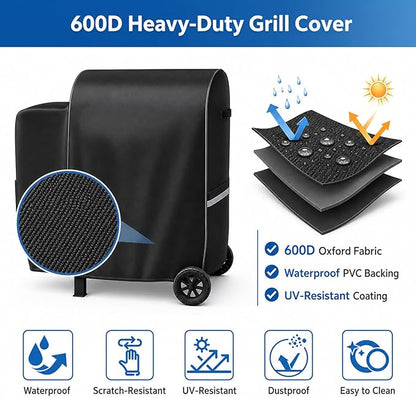 Grisun Grill Cover for Pit Boss Pro Series II 600, Lexington 500/540, 600D Waterproof Grill Cover for PB600PS1 Wood Pellet Grill Smoker, Perfect for Pit Boss 600 Pro Series