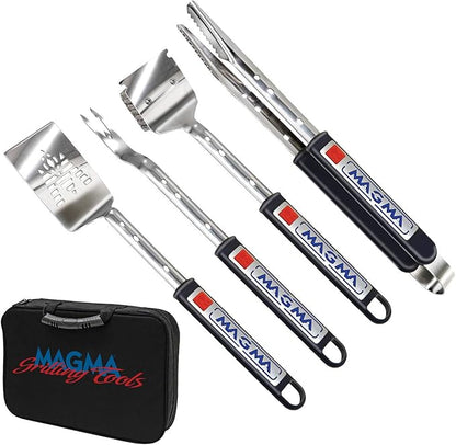 Magma A10-132T Telescoping Grill Tools Set (5-Piece) – Marine Grade Stainless Steel BBQ Utensils with Extendable 16" to 22" Handles & Soft Grip for Boat, RV, and Camping