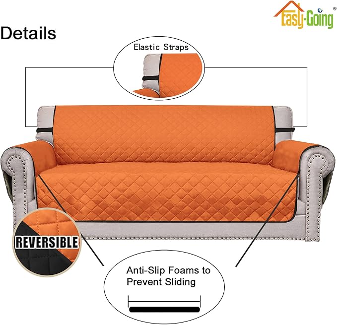 Easy-Going Reversible Couch Cover, Small Chair, Orange/Black | Machine Washable Slipcover For Dogs, Water Resistant Furniture Mat For Living Room, Non-Slip Sofa Cover, Pet Friendly