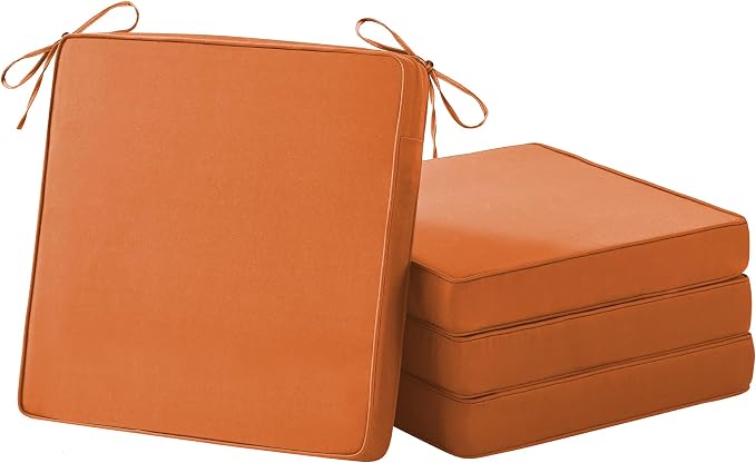 IASEAHK Patio Chair Cushions, 18.5" x 16" x 3" Outdoor Chair Cushions Set of 4, Waterproof Outdoor Cushions for Patio Furniture, Outdoors Seat Cushions with Handle and Ties, Spice