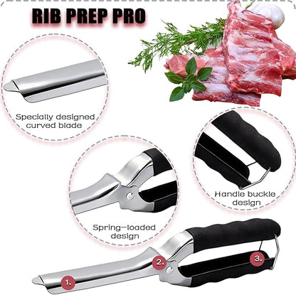 Rib Membrane Removal Tools, Rib Prep Tool, Stainless Steel BBQ Rib Skinner with Tweezer plier, BBQ Cleaning Brush and Gloves, for Easy Rib Skinner, Kitchen Gadgets for Barbecue Enthusiasts & Chefs
