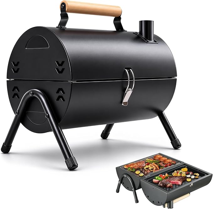 Portable Charcoal Grill (2 IN 1 Double-Sided), Mini Tabletop BBQ Grill 22" x 17", Heavy Duty Steel, Easy Assembly, Compact & Portable for Outdoor Camping, Picnic, Backyard Party