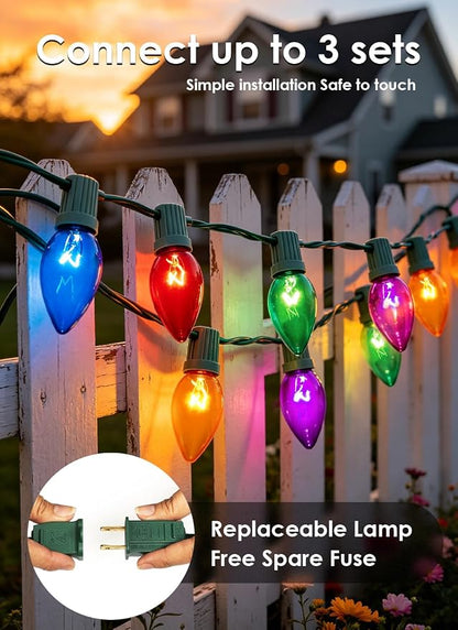 Formosa 26FT Upgraded Version C9 Christmas String Lights, Waterproof Clrar Multicolor String Lights for Indoor and Outdoor Use, for Xmas Tree, Patio, Holiday Party Decor, UL Listed, Commercial Grade