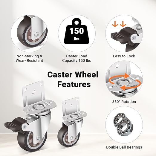 Nefish 2 Inch Side Mount Casters Wheels 12 Pack, L-Shaped Rubber Casters Wheels for Furniture, Plate Castors 2 X 4, Durable Heavy Duty Castor Wheels for Cabinet, Boxes, DIY, Desk, Table, Crib