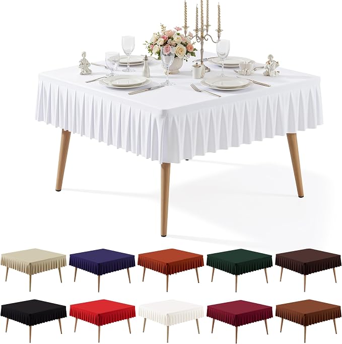PARTISKY White Spandex Square Tablecloths 48x48 Inch, Wrinkle Free Fitted Card Table Cloth Stretch Square Table Cover for Kitchen Dinner, Holiday Party, Wedding Banquet, Display Trade Show
