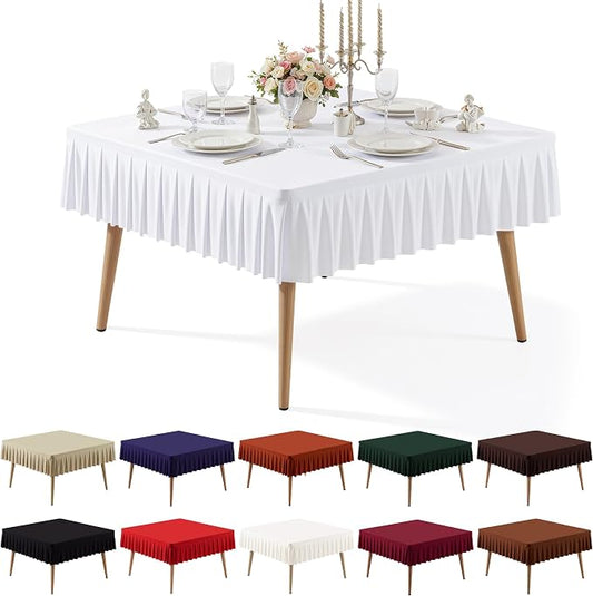 PARTISKY White Spandex Square Tablecloths 48x48 Inch, Wrinkle Free Fitted Card Table Cloth Stretch Square Table Cover for Kitchen Dinner, Holiday Party, Wedding Banquet, Display Trade Show