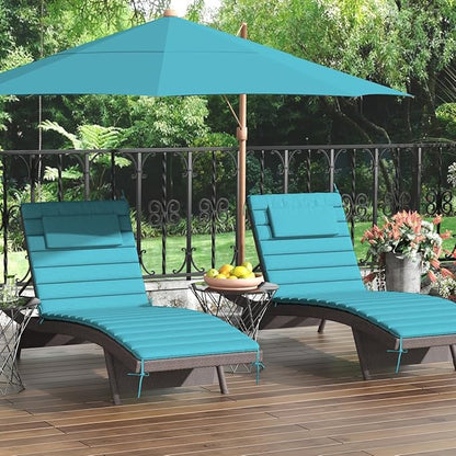 Sundale Outdoor Olefin Quilted Lounge Cushion Set of 4, Patio Foldable Chaise Lounger Cushion, Water-Resistant Lounge Chair Pad with Straps Teal, 72 x 21 inches