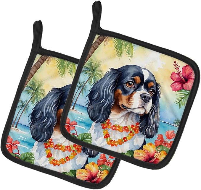 Caroline's Treasures Cavalier Spaniel Luau Pair of Pot Holders Kitchen Heat Resistant Pot Holders Sets Oven Hot Pads for Cooking Baking BBQ, 7 1/2 x 7 1/2