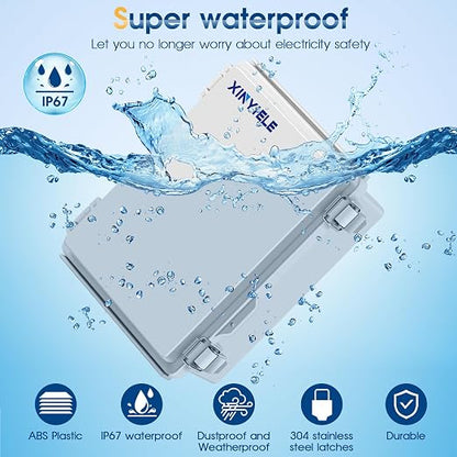Waterproof Outdoor Project ABS Plastic Junction Box IP67 Weatherproof Dustproof Enclosure with Hinged Cover, Mounting Plate,Wall Brackets for Power Project (10.2"X6.3"X3.9")