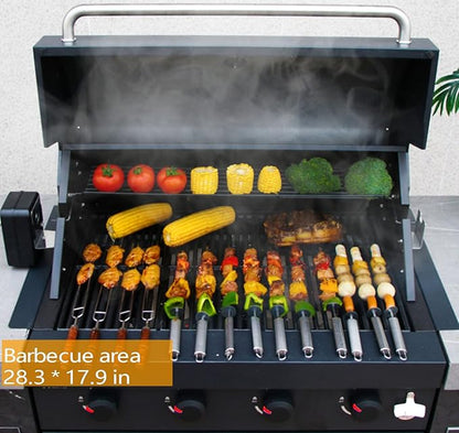 4-Burner Built-In Gas Grill, 30 Inch Super large barbecue area with 48,000 BTUs, Dual Fuel Charcoal & Gas Compatibility,Outdoor Kitchen Temperature Gauge
