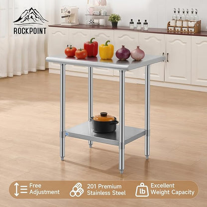 ROCKPOINT All Stainless Steel Table for Perp & Work 24x30 Inch,Commercial Heavy Duty Workbench with Stainless Legs & Adjustable Undershelf, 710 lb Capacity for Restaurant,Home and Outdoor Kitchens