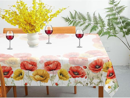 Decorative Rectangle Table Cloths Watercolor Poppy Spring Seasonal Summer Flower Tablecloth Table Cover for Dining/BBQ/Picnic/Coffee Table 52 X 70 Inches