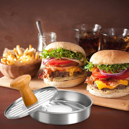 Cook Guy Burger Press 5" Hamburger Press Patty Maker – Non-Stick Hamburger Mold with 100 Patty Papers Set | 304 Stainless Mash Tool Smash for Meat Beyond Veggie Turkey Vegan Beef