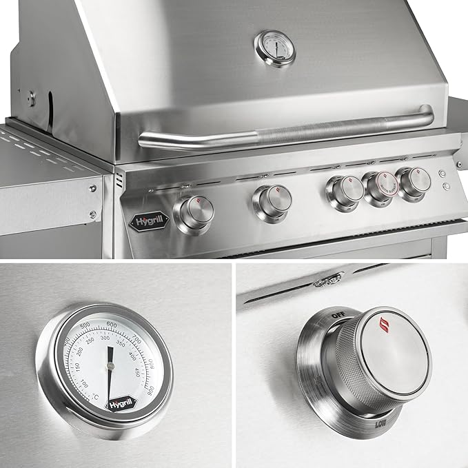 Hygrill Premium XTR 32-Inch Built In Grill, Stainless Steel 4-Burner Grill Head for Outdoor Kitchen with Rear Infrared Burner and LED Lights, Natural Gas