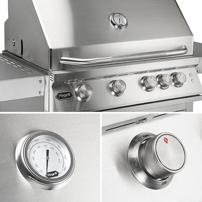 Hygrill Premium XTR 32-Inch Built In Grill, Stainless Steel 4-Burner Grill Head for Outdoor Kitchen with Rear Infrared Burner and LED Lights, Natural Gas