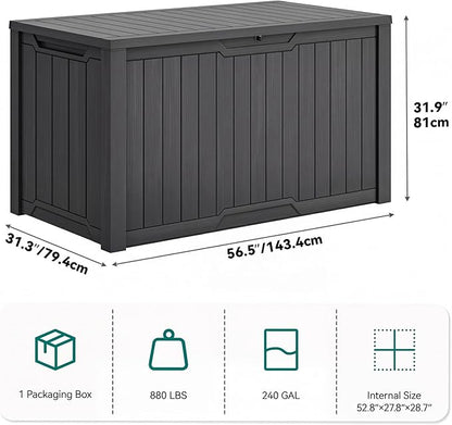 YITAHOME XXL 240 Gallon Large Outdoor Storage Deck Box for Patio Furniture, Outdoor Cushions, Garden Tools and Sports/Pools Equipment, Weather Resistant Resin, Lockable (Dark Gray)