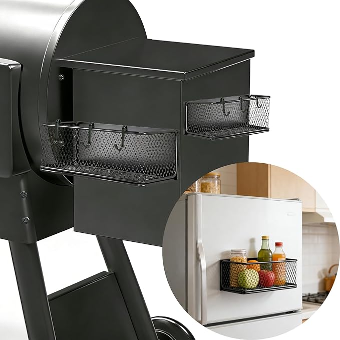 2 Set Magnetic Storage Bin, Outdoor Smoker Shelf, Compatible with Traeger Ironwood 885/650, Pro Series 34/22, Pro D2 575/780 & Pit Boss Grills