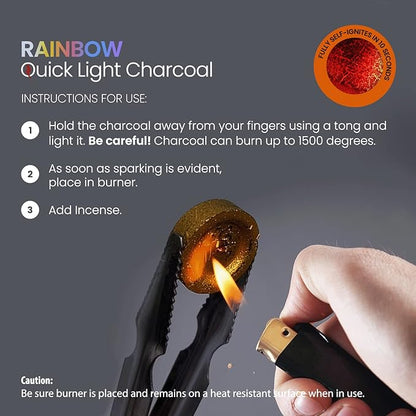 Sunlight Colors - Charcoal Tablets for Incense – Quick Light Charcoal Tablets – Incense Charcoal for Parties – 33 mm Resin Burner Rolls – Pack of 100 Coal Briquettes - No Scent - No Smoke -