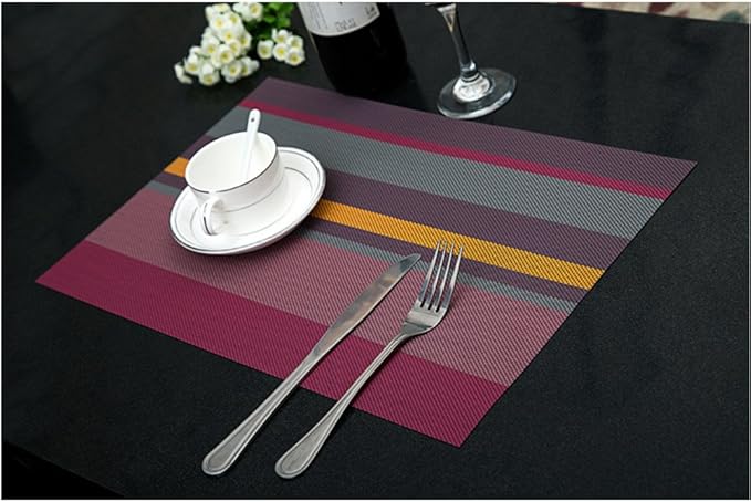 Zupro Placemats Set of 4 Washable Heat-Resistant Non Slip Braided Table Mats Woven PVC Vinyl Kitchen Place Mats for Everyday use or Dinner Parties BBQs Indoor and Ourdoor Use.18"x12"(Purple)