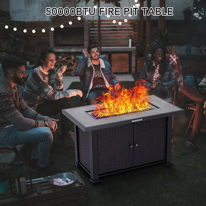 44" Propane Fire Pit Table, 50000BTU Rectangle Fire Table with Cover & Rain Cover, Sturdy Steel and Iron Fence Surface, CSA Safety Certified, Companion for Your Garden