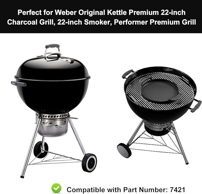 7421 Enameled Cast Iron 12" Gourmet BBQ System Griddle Replacement Parts for Weber Original Kettle Premium 22-inch Charcoal Grill, 22'' Smokers, Performer Premium Grill